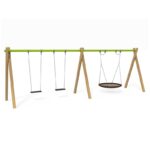 A-type Pinewood & Steel Swing w/Belt & Nest Seat - 2 Bay (Lime)
